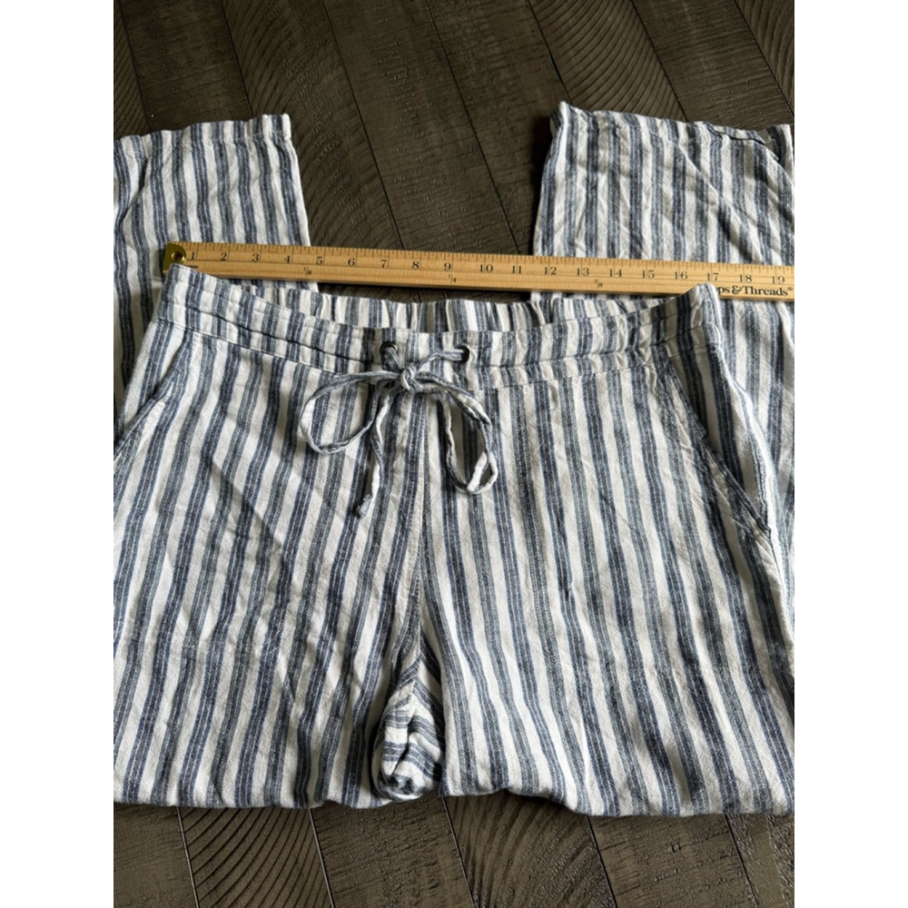 For Cynthia Pants Size L White Blue Striped Linen Blend - Picture 6 of 7